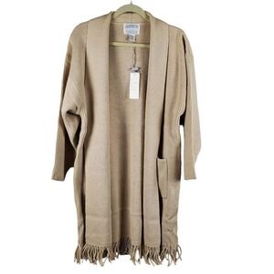 Vintage Side Effects Open Front Long Sleeves Fringes Hem Cardigan Size Large NEW